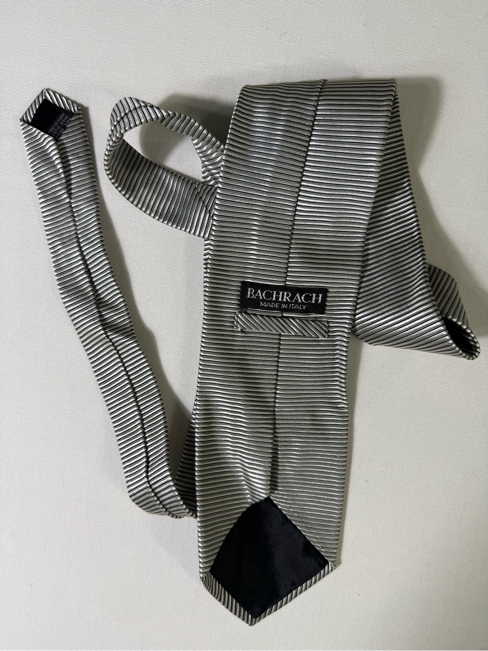 Bachrach Silver and Black Striped Silk Tie